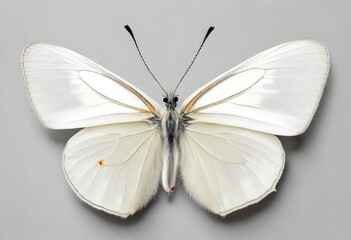 only one Beautiful white butterfly with spread wings from family of whiteflies Pieridae isolated on...