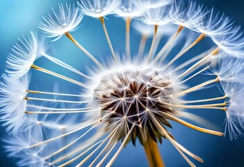 Blue abstract dandelion flower background, extreme closeup