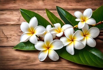 Obraz na płótnie Canvas tropical white flowers (Plumeria) isolated on wooden background