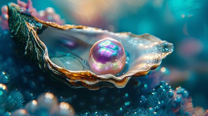 Colorful pearl in oyster shell wallpaper background