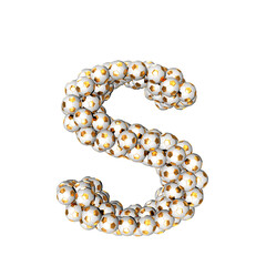 Symbol made from gold soccer balls. letter s