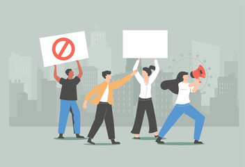 Strike action abstract concept vector illustration. Anti globalism action, labor union movement strike, employees stop - obrazy, fototapety, plakaty