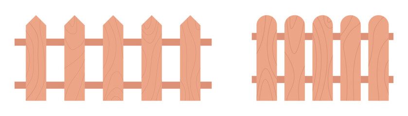 Set of wooden fences. Template for country fences made of boards.