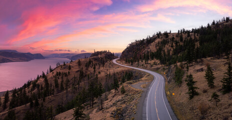Highway in Valley during sunrise. L