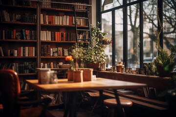 World Book Day. Stack of books. Cafe bookstore