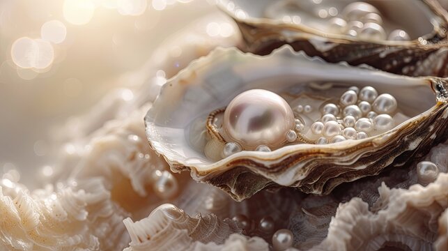 Shiny pearl inside of oyster shell wallpaper background