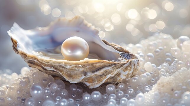 Shiny pearl inside of oyster shell wallpaper background