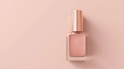 Nude nail polish glass bottle mockup on beige background, 3D rendered product for showcase and advertisement - obrazy, fototapety, plakaty