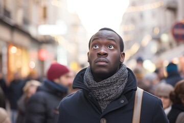 Fototapeta premium black man on a busy pedestrian street