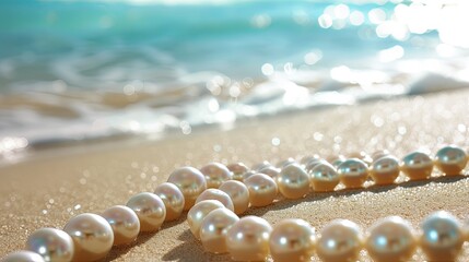 Pearl laying on beach sand sea shore wallpaper background

