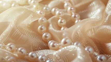 Pearl laying on satin silk cloth dress fabric wallpaper background