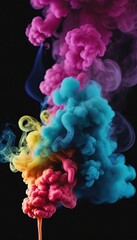 Obraz premium Colorful cloud of smoke on a black background. Background for design
