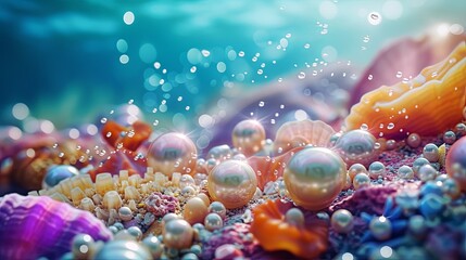 Sealife and pearl on sea bottom wallpaper background
