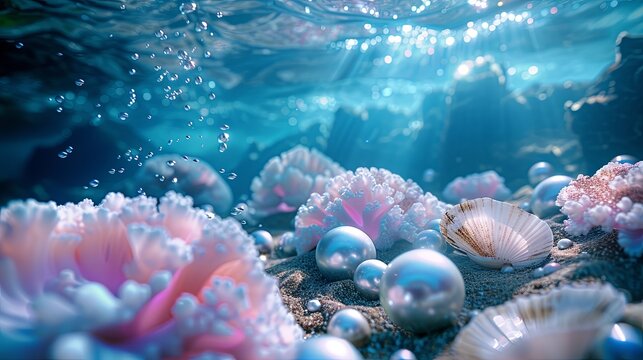 Sealife and pearl on sea bottom wallpaper background
