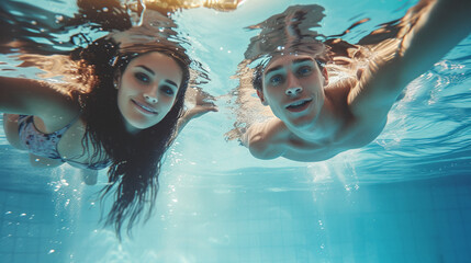 couple underwater in swimming pool - Powered by Adobe