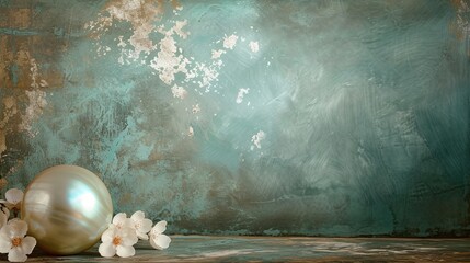 Vintage grange effect wall with pearl decoration wallpaper background - obrazy, fototapety, plakaty