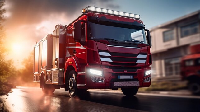 Banner Emergency call concept. red rescue firefighting truck representing a call to the paramedics in case of emergency or help in case of fire or accident issue.
