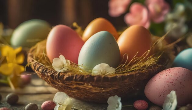 Easter composition with colorful Easter eggs