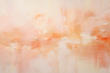 beautiful pastel pink peach color abstract painting with expressive brush strokes and a touch of golden paint enamel. trendy peach fuzz horizontal poster or background illustration with copy space.