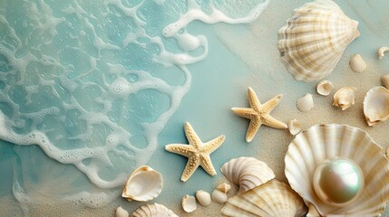 Fototapeta na wymiar Summer vacation banner with sea life design element wallpaper background