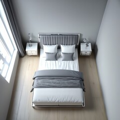Concept of a sleeping room in silver with bright windows