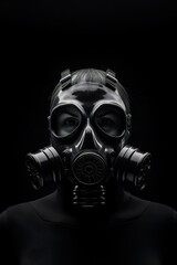 biohazard chemical mask on black background, gas protection suit for face