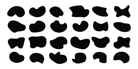 Blob shape organic set. Random black cube drops simple shapes. Collection forms for design and paint liquid black blotch shapes Vector liquid shadows random shapes. Black cube drops simple shapes.123