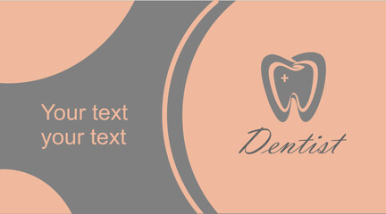 Dentist business card. Dentist logo - tooth on a pink background. Vector.