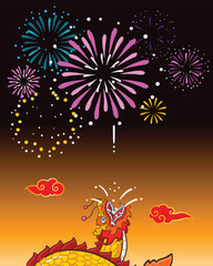 Chinese dragon spews fireworks