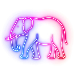 neon sign elephant colorful light glow outline on transparent background