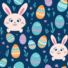 easter bunny with easter eggs vector illustration seamless pattern