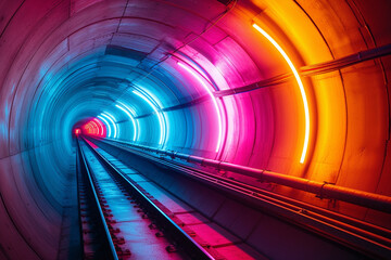 Vibrant Light Exposure Creates a Spectrum of Colors in a Captivating Tunnel Setting"

