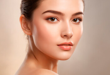 Obraz premium Beautiful young woman with clean fresh skin. Face of a girl with natural make-up.