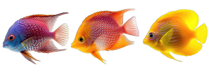 Collection of aquarium fish, freshwater fish on transparent background generative ai