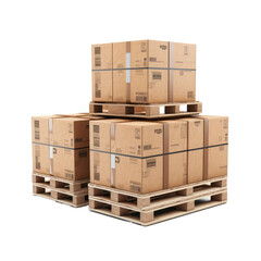 Cardboard boxes on pallets on white or transparent background