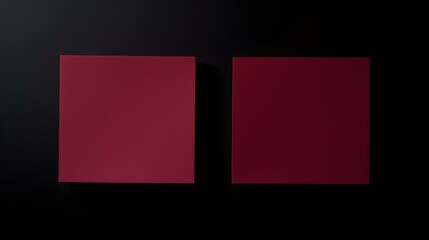 Two Burgundy square Paper Notes on a black Background. Brainstorming Template with Copy Space