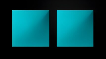 Two Cyan square Paper Notes on a black Background. Brainstorming Template with Copy Space
