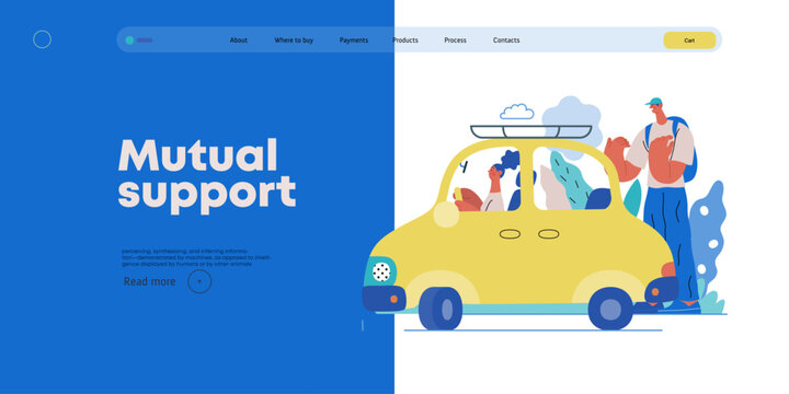 Mutual Support: Assistance in parking the car -modern flat vector concept illustration of man assisting woman with parallel parking A metaphor of voluntary collaborative exchanges of resource, service
