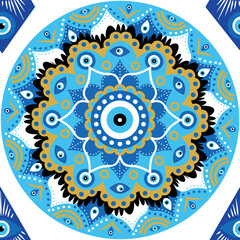 Evil eye mandala seamless pattern. Symbol of protection, Turkish souvenir