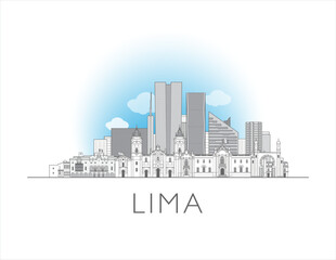 Lima, Peru cityscape line art style vector illustration in black and white