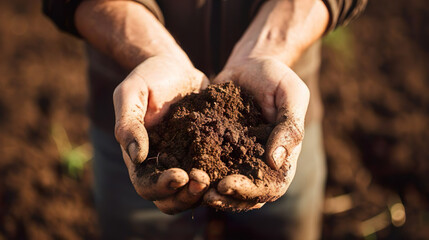 close up of hands holding rich fertile soil 
