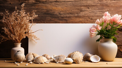 White paper mockup on beach background 