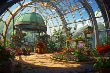 Cartoon greenhouse illustrated greenhousse, cartoon, growing plants in a cartoon greenhouse