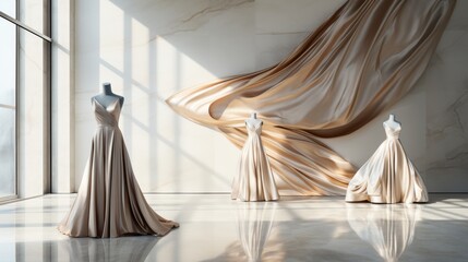 Sophisticated Showroom Featuring Elegant Evening Dresses - obrazy, fototapety, plakaty