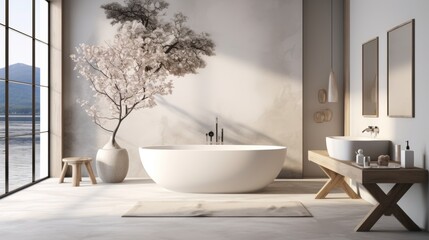 Fototapeta na wymiar Elegant Freestanding Bathtub in Modern Bathroom