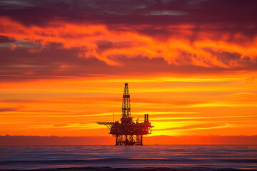 Fototapeta na wymiar oil rig at sunset ocean 