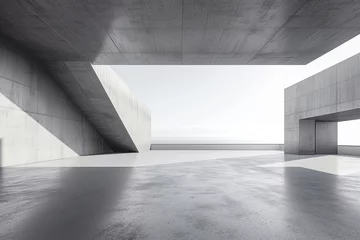 Foto op Aluminium 3D visualization of sleek modern architecture with a blank concrete floor for vehicle display © Nina