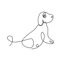 Dog pet one line continues outline vector art illustration and tattoo design