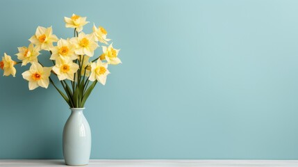 Fototapeta na wymiar Vase with Bright Yellow Daffodils