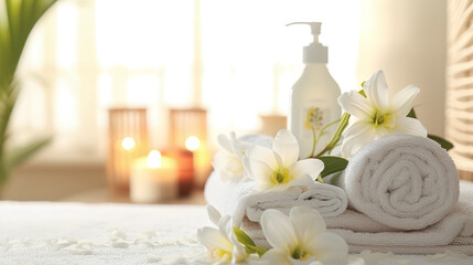 spa setting with towel and candle
